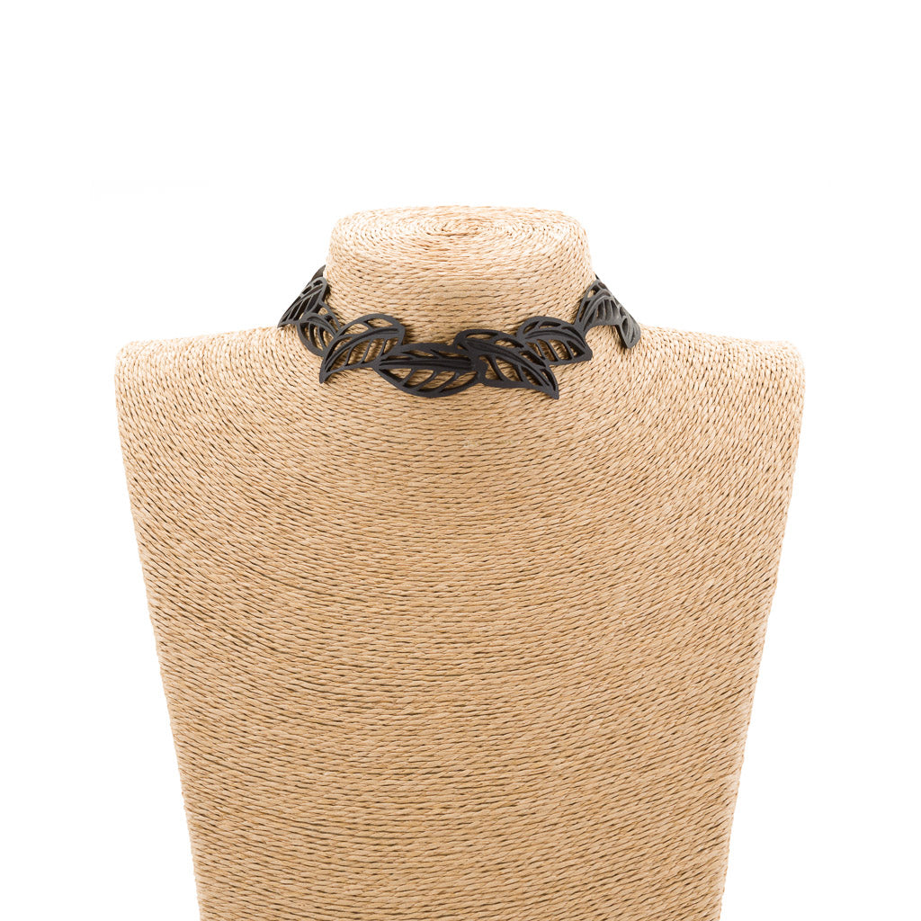 Spring Vegan Black Leaf Choker by Paguro Upcycle