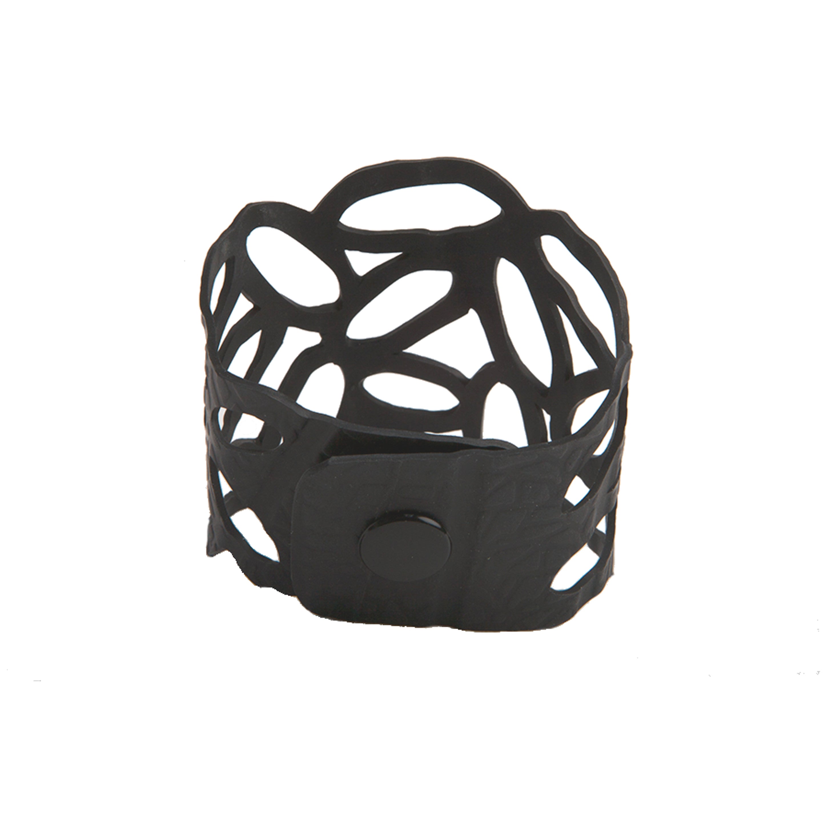 Paguro Upcycle black recycled rubber bracelet with unique cutout design and button closure