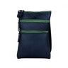 Paguro Upcycle black upcycled vegan crossbody bag with green zippers and adjustable strap