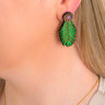 Paguro Upcycle green leaf reclaimed wood earrings worn on ear