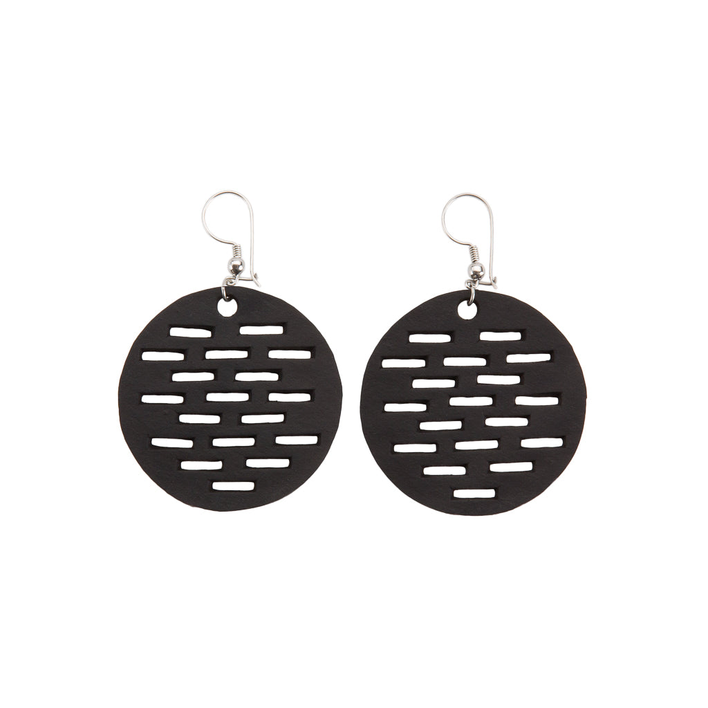 Coding Recycled Rubber Circular Earrings by Paguro Upcycle