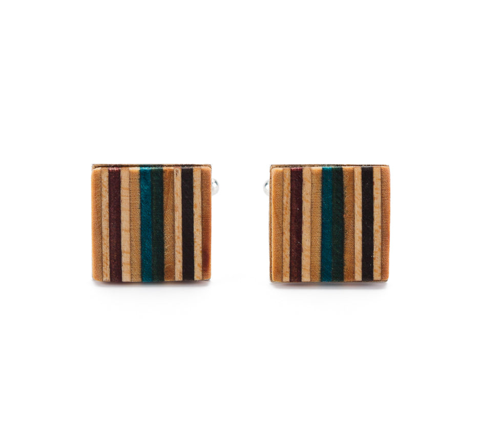 Multicolour Recycled Skateboard Square Cufflinks by Paguro Upcycle