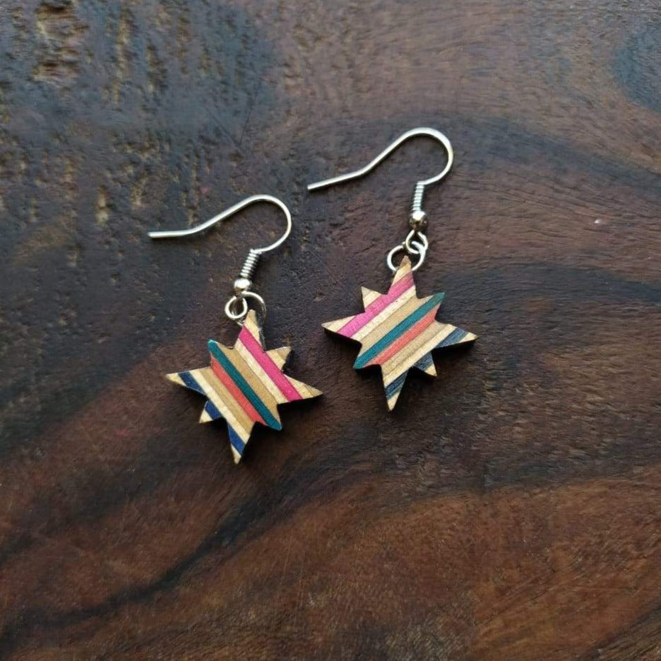 Sirius Star Recycled Skateboard Earrings by Paguro Upcycle