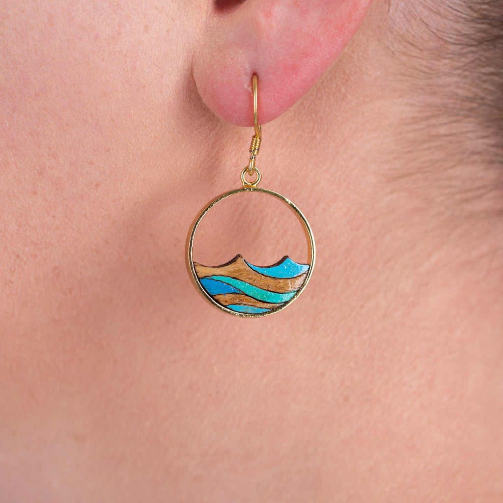 Ocean Eco-friendly Recycled Wood Gold Earrings by Paguro Upcycle
