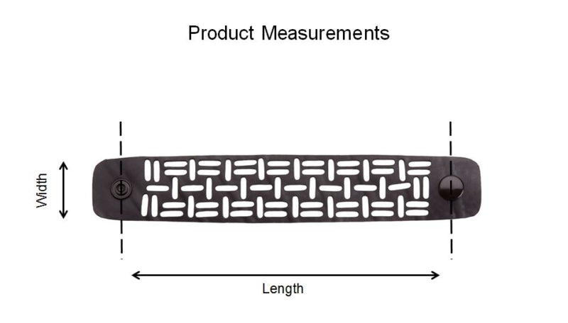 Paguro Upcycle recycled rubber bracelet showing product measurements with length and width dimensions
