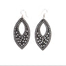 Paguro Upcycle black recycled rubber earrings with teardrop cutout and dotted pattern